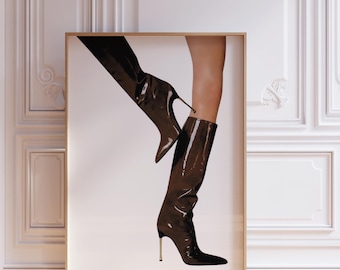 Retro Brown Boots Print Trendy Fashion Wall Art Vintage Femme Fatale Print Luxury Fashion Girly Apartment Decor | Instant Download