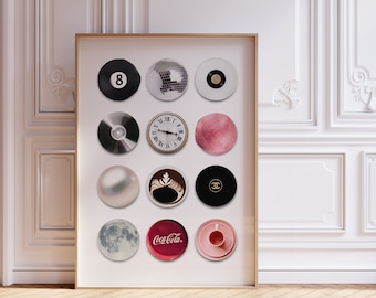 Vintage Retro Print, PINK Circles Trendy Wall Art, 8 Ball Poster, Fashion Girly art, Funky Aesthetic Print for Apartment | Instant Download