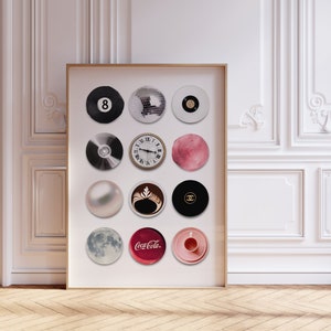 Vintage Retro Print, PINK Circles Trendy Wall Art, 8 Ball Poster, Fashion Girly art, Funky Aesthetic Print for Apartment | Instant Download