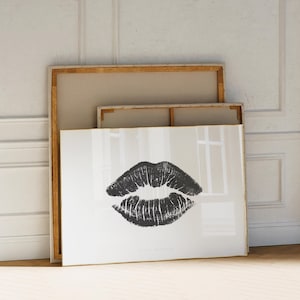 Kiss lips Wall Art Print, Trendy Neutral Aesthetic print, Lipstick Poster, Beige Minimalist art | Apartment Wall art | Instant Download