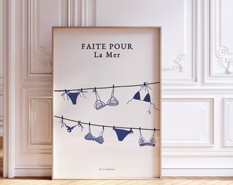 Vintage Coastal Wall Print, Trendy Bikini Poster, Italian Summer Wall Art, French Apartment Aesthetic, Laundry Day | Instant Download
