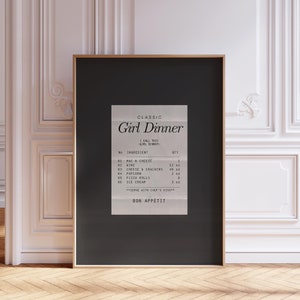 Girl Dinner Receipt Print, Minimal Kitchen Wall Art Print Poster | Guest Check Receipt Poster | Trendy Girly Wall art | Instant Download