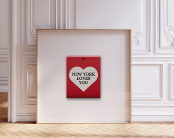 New York Loves You, Trendy Retro Matchbook Print, Red Wall art | Vintage Matchbox Wall Art, Apartment Aesthetic | Digital Download