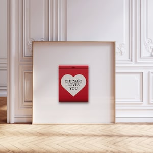Chicago Loves You, trendy retro luciferboekprint, rode muurkunst | Chicago Wall Art, vintage muurkunst, esthetiek appartement | Digitale download