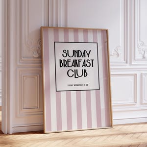 Sunday Breakfast Club Print Trendy Wall Art for Kitchen Retro Dining Room Decor Modern Pink Coffee Breakfast Poster | Digital Download