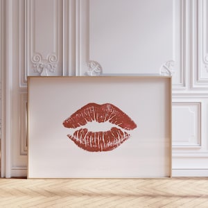 Kiss Print Wall Art Print, Trendy Neutral Aesthetic print, Lipstick Poster, Beige Minimalist art | Apartment Wall art | Instant Download