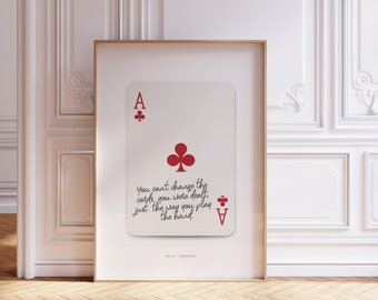 Retro Playing Card Print, Ace of Clubs, Red Playing Card, Trendy Wall Art, Bar Cart, Poster Black White Prints Aesthetic | Instant Download