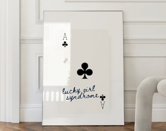 Lucky Girl Syndrome Print Playing Cards Trendy Poster Ace Of Hearts | Preppy Retro | Dorm decor Art Vintage | Minimalist | Instant Download