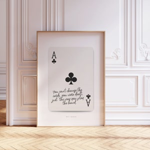 Stampa di carte da gioco, arte murale alla moda, carta da gioco Ace, asso di fiori, carrello bar retrò, poster stampe in bianco e nero estetiche / download immediato