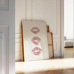 Neutral Art Aesthetic print, Kiss Lipstick Print, Beige Mauve Wall Art, Minimalist art | Bathroom poster, Dorm Wall art | Instant Download