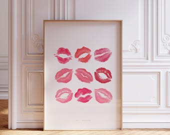 Trendy Wall Art Girly Poster Lipstick Kiss Lips Print, Pink Wall Art Aesthetic Poster | Bathroom poster, Dorm Wall art | Instant Download