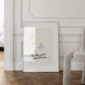 Lucky Girl syndrom Wand Kunst Druck Trendy Ace Of Hearts, Blau | Ich bin so glücklich | Vintage minimalistische Kunst | Spielkarten | Sofort Download