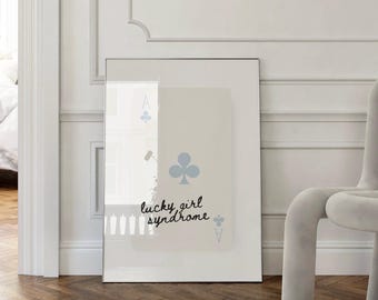 Lucky Girl Syndrome Wall art Print Trendy Ace Of Hearts, Blue | Im so Lucky | Vintage Minimalist art | Playing Cards | Instant Download