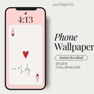Syndrom dziewczyny szczęścia As kier Tapety na iPhone'a Tła | Afirmacje Jestem taka szczęśliwa | Różowe modne karty do gry Retro | Natychmiastowe pobieranie