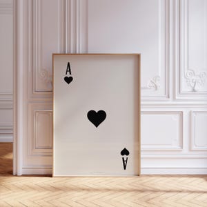 Pôster de Carta de Baralho Ace of Hearts, Arte de Parede Retro da Moda, Decoração de Cozinha Estética Minimalista, Decoração de Banheiro, Dormitório Feminino | Download Instantâneo