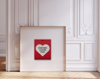 Oxford Loves You, Trendy Retro Matchbook Print, Red Heart Wall art | Vintage Matchbox Wall Art, Apartment Aesthetic | Digital Download