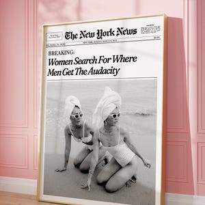 トレンディな新聞ウォールアート 大胆な新聞ポスター、ニューヨークニュース雑誌の見出し、レトロガーリーな寮の装飾 | 印刷可能なウォールアート