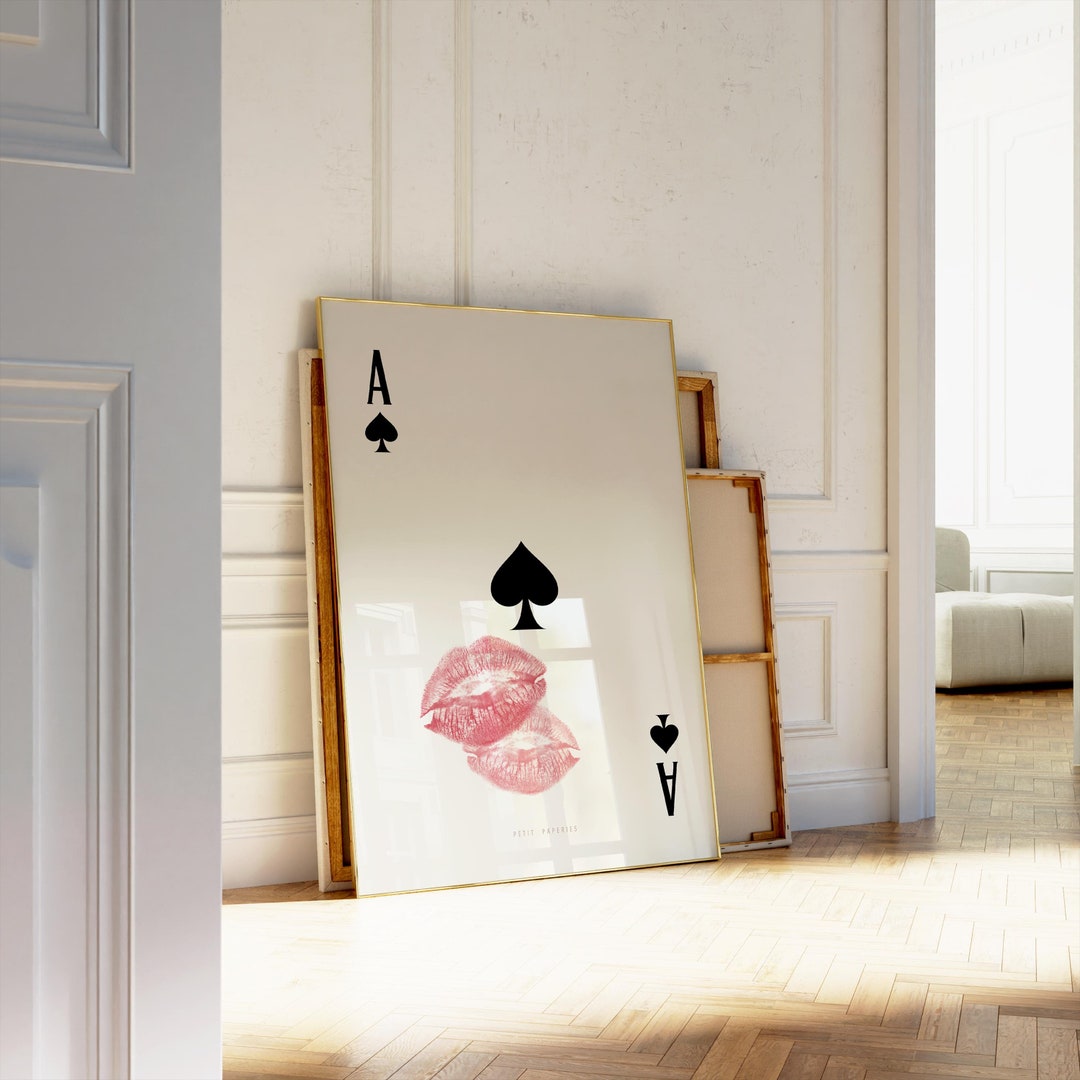 Playing Card Wall Art, Ace of Spades Kiss Print: Trendy Retro Kiss