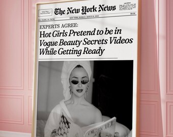 Trendy Newspaper print, Bathroom wall art, Retro fashion poster, Hot Girls | Magazine Cover Vintage Bar Cart, Dorm art | Instant Download