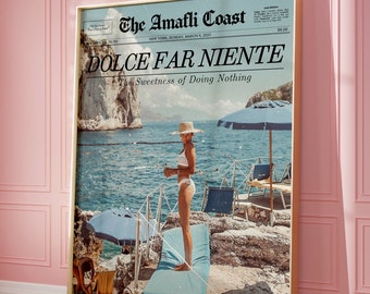 Newspaper Print, Dolce Far Niente, La Dolce Vita, Italian Summer Wall Art Magazine Headline | Trendy Wall Art Vintage, Printable Wall Art