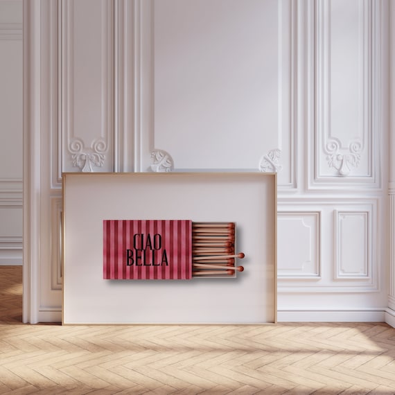 Matchbox Wall Print, Ciao Bella poster, Pink and Red, Retro Bar Cart decor, Dolce Vita Italy Print, Trendy Wall Art | Instant Download