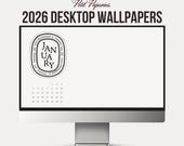 2026 Desktop Calendar Wallpapers 2025-2026 | Minimalist Modern Simple design, Neutral Boho Beige | Mac and Windows | Set of 12 Months