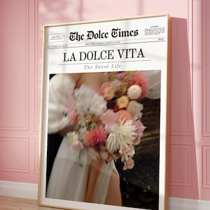 La Dolce Vita Gazeta Wydruk, Kwiaty, Kwiatowe Wiadomości z Nowego Jorku, Włoskie Letnie Sztuka Ścienna| Modna Sztuka Ścienna Wózek Barowy Vintage, Drukowana Sztuka Ścienna