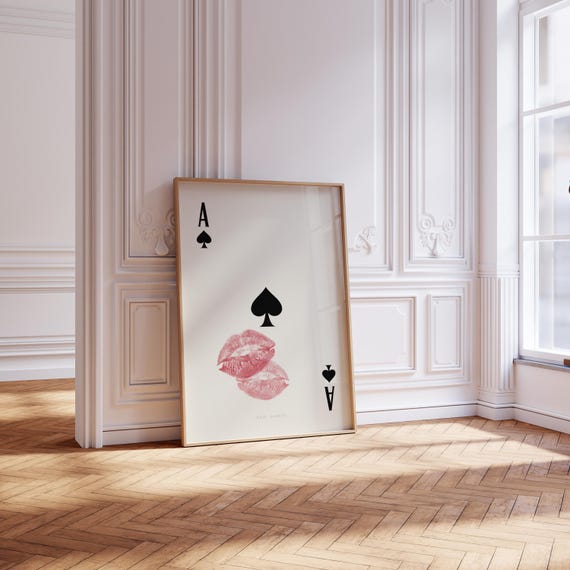 Playing Card Wall Art, Ace of Spades Kiss Print: Trendy Retro Kiss