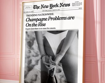 Impressão de jornal da moda Champagne Problems Swiftie Wall Art New York News | Carrinho de bar vintage, arte de parede retrô para dormitório | Arte de parede para impressão