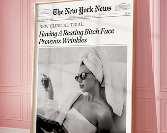 Trendy Newspaper Print, Girly Wall Art, New York News | It Girl Dorm Decor, Retro Wall Art | Instant Download