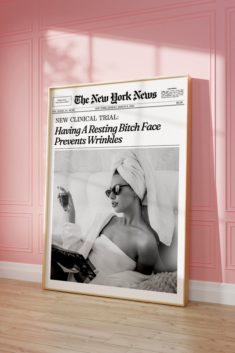 Trendy Newspaper Print: Girly Wall Art, New York News Dorm Decor, Retro Wall Art | Instant Download image 1