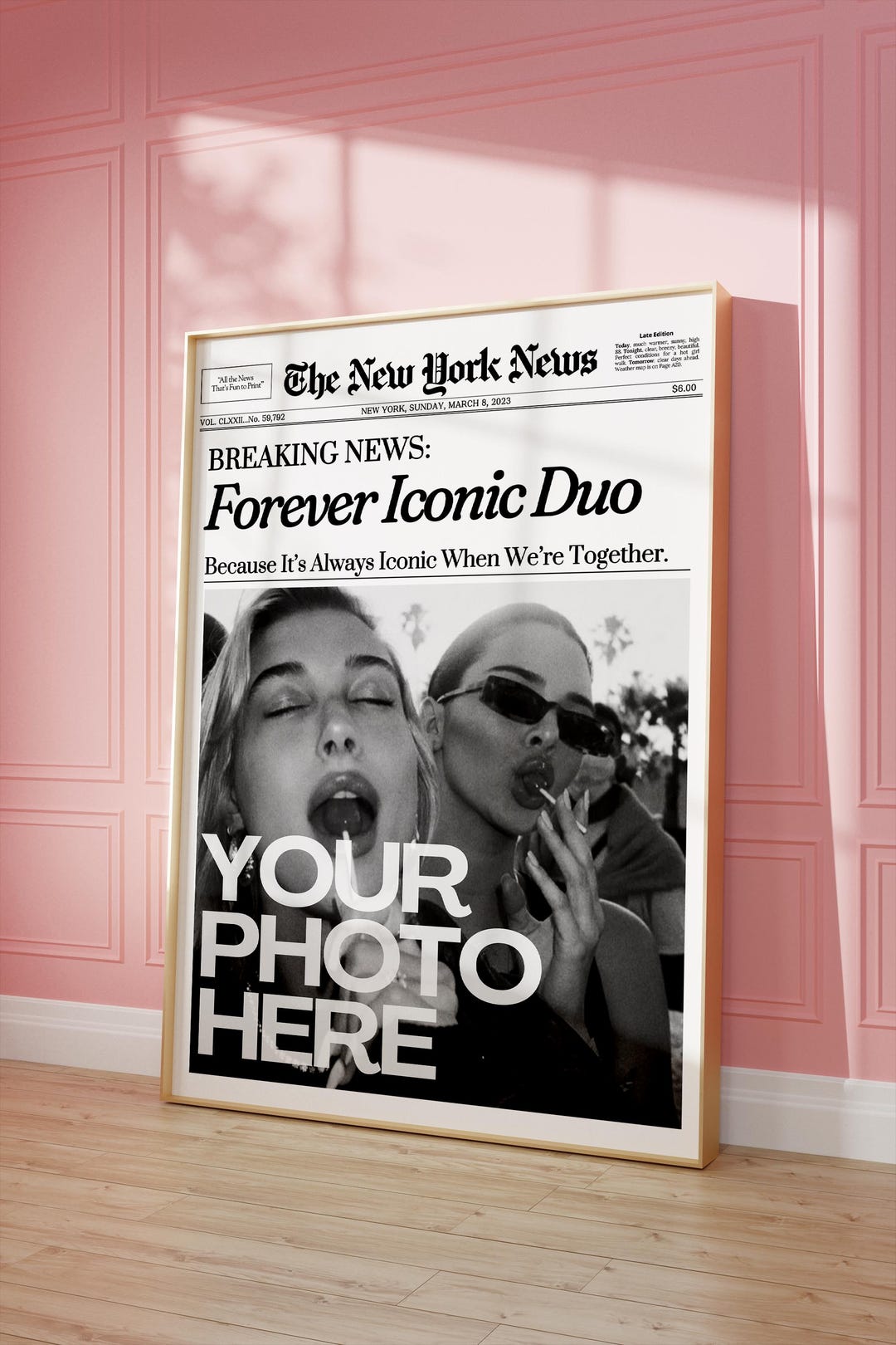 CUSTOM Newspaper Print, Best Friend Poster, New York Wall Art, Bestie ...