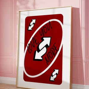 Love You More-print, rode printbare retro muurkunst, muurkunst speelkaart, preppy decor Valentijnsdag, trendy muurkunst | Direct downloaden
