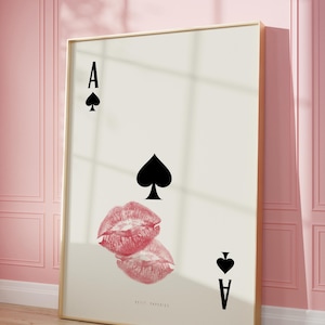 Arte murale con carte da gioco, stampa di assi di picche, labbra con bacio retrò alla moda, stampa di Femme Fatale / estetica dell'appartamento / download immediato