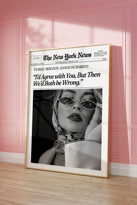 Retro Newspaper Print, Trendy Newspaper Poster, Hot Girls, New York News, Magazine Bar Cart Print, College Dorm Decor| Instant Download