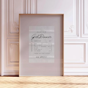 Girl Dinner Print, Trendy Girly Retro Wall Art Print Poster | Guest Check Receipt Poster | Preppy Poster Decor art Retro | Instant Download