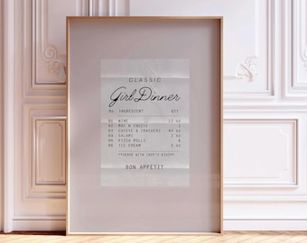 Dinerprint meisje, trendy girly retro muurkunstposter | Gastchequeontvangstposter | Preppy poster decor kunst retro | Direct downloaden