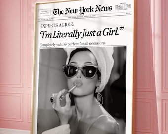 Trendy Zeitung Print, New York Time Wandkunst, Retro Frauen Magazin Poster, Badezimmer Dekor, Mädchenzimmer Vintage Dekoration, Instant Download