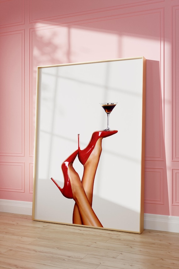 High Heels Print, Espresso Martini Art Print, Trendy Wall Art, Girly Art, Femme Fatale, Feminist Retro Poster, Red boots | Instant Download