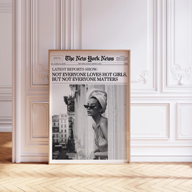 Newspaper Print, Trendy Wall Art Poster, Hot Girls Wall Art, New York