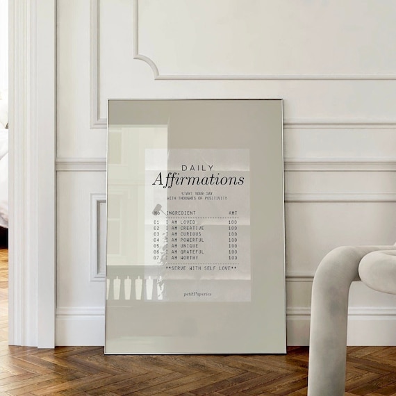 Daily Affirmation Wall Art Print Poster | Guest Check Receipt Poster | Trendy Minimalist art | Trendy Self Love Retro | Instant Download