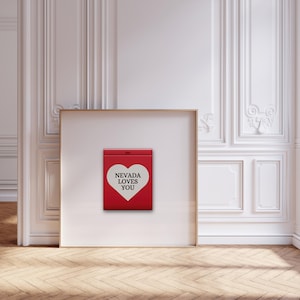 Nevada Loves You, trendy retro luciferboekprint, rood hart muurkunst | Vintage luciferdoosje muurkunst, appartement esthetiek | Digitale download