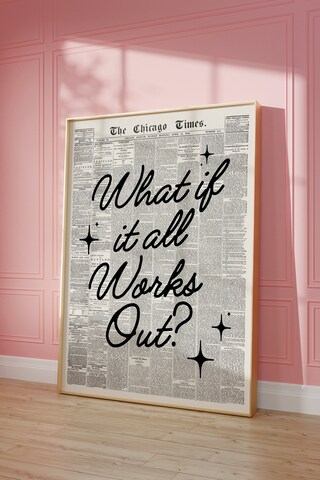 SRuntoo Poster Artistico Con Scritta Ispirazionale 'What If It All Works Out' - Stile Giornale Vintage