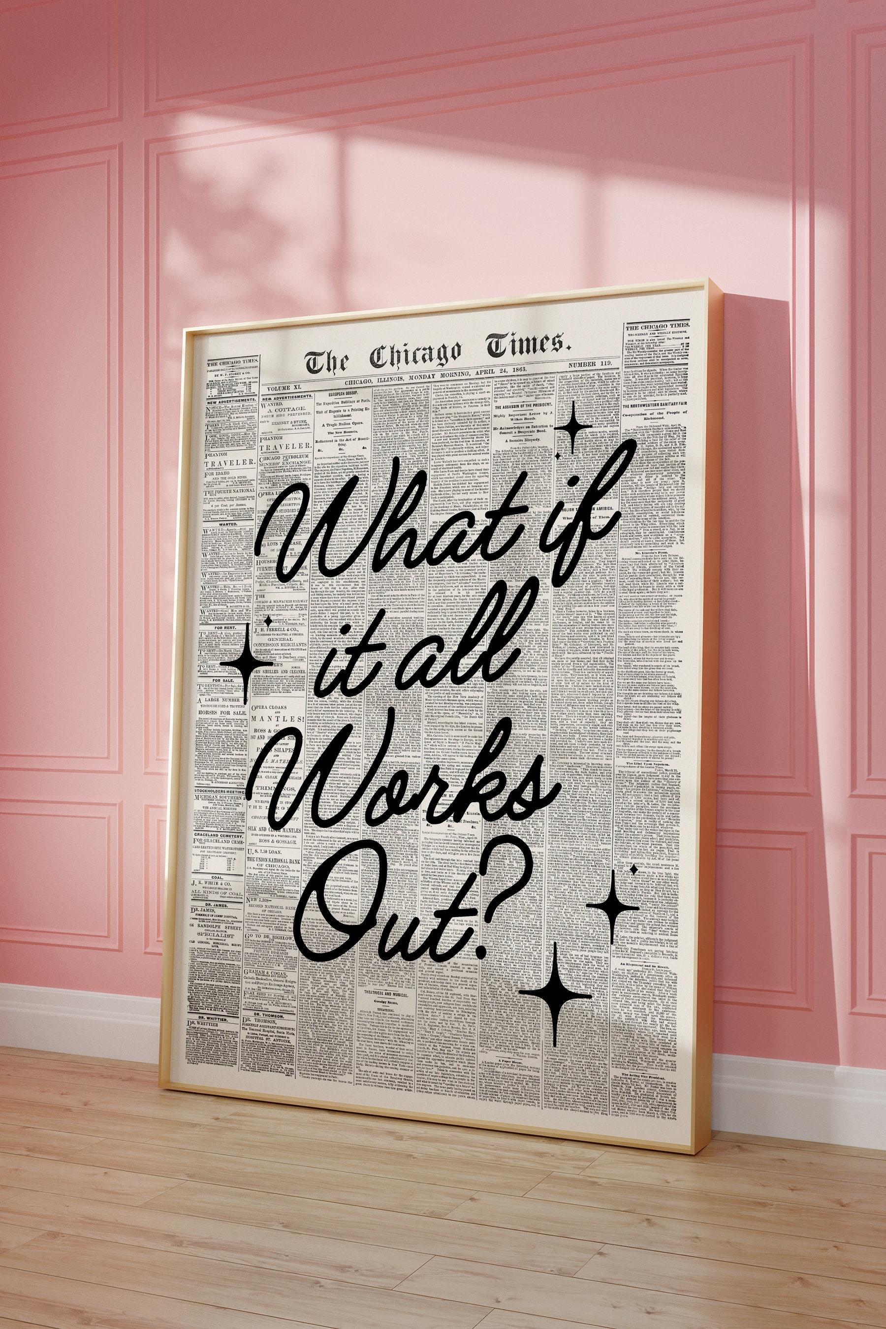 SRuntoo Poster Artistico Con Scritta Ispirazionale 'What If It All Works Out' - Stile Giornale Vintage