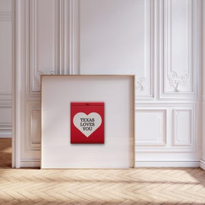 Texas Loves You, trendy retro luciferdoosje, muurkunst rood hart | Vintage luciferdoosje muurkunst, appartement esthetiek | Digitale download