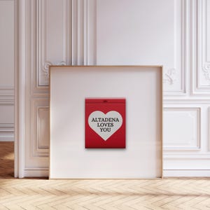 Altadena Loves You, trendy retro luciferboekprint, rode muurkunst, Californië-print | Vintage luciferdoosje, appartement esthetiek | Digitale download