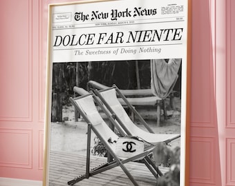 Trendy Newspaper Print, Dolce Far Niente, La Dolce Vita, Retro Wall Art Magazine Headline | Trendy Wall Art Vintage, Printable Wall Art