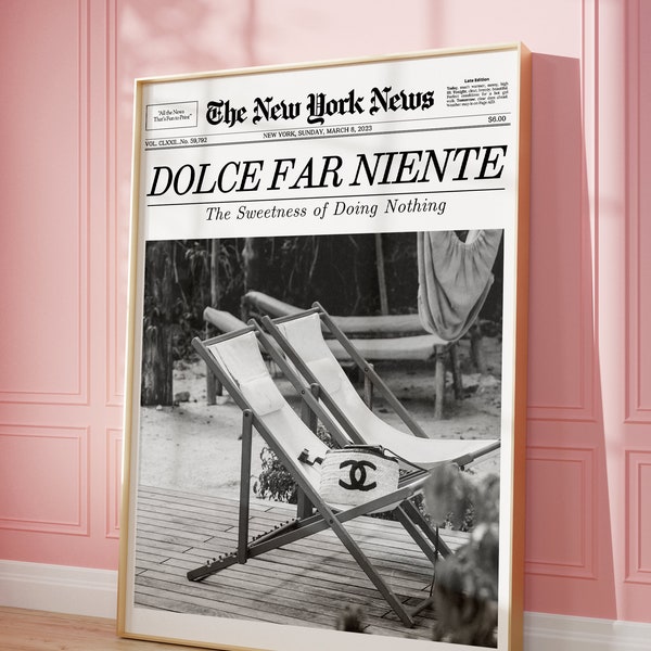 Trendy Newspaper Print, Dolce Far Niente, La Dolce Vita, Retro Wall Art Magazine Headline | Trendy Wall Art Vintage, Printable Wall Art