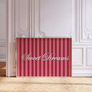 Sweet Dreams Wall Art, Trendy Girly Wall art, Pink Striped Vintage Poster Feminine Room Decor Above Bed Wall art | Instant Download