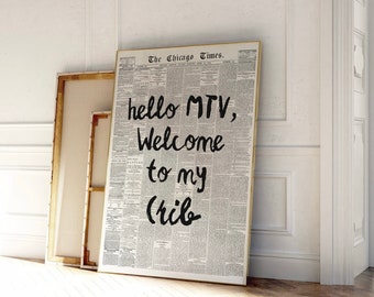 Hi MTV, Welcome to my Crib Print, Retro Newspaper, Trendy Wall Art, Typography Poster, Apartment Aesthetic, Printable | Instant Download